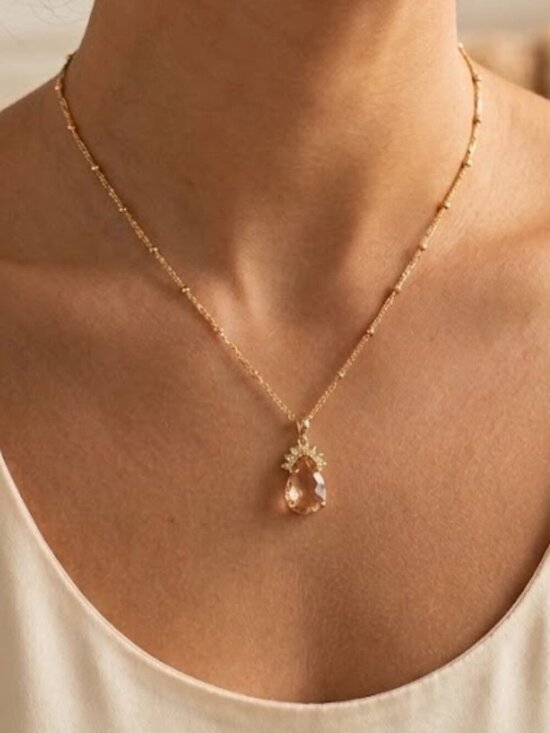 Jewelry - Gold-Tone Faceted Crystal Pendant Necklace - Women Jewelry